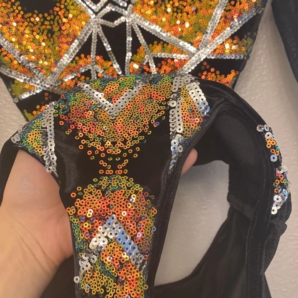 Weissman elite dance solo costume black velvet sequin Baby I'm Yours 14584 SA